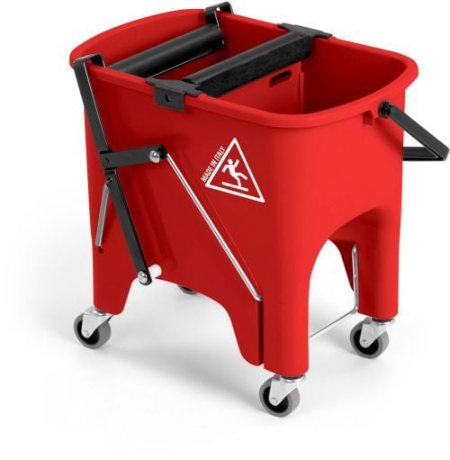 Seau de lavage à 2 bacs sur roues - rouge