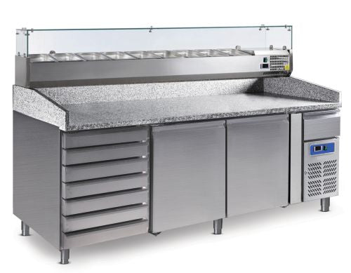 Meuble réfrigéré inox pizza & salade – plan granit 390/580 L