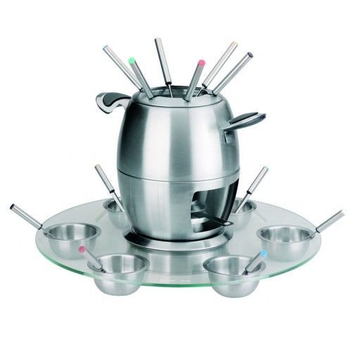 Service à fondue sur socle en verre